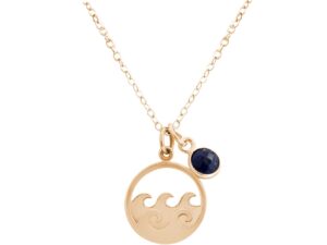 GEMSHINE Maritim Nautics Halskette mit Surf Wellen Meer aus 925 Silber, hochwertig vergoldet oder rose im Navy Stil mit blauem Saphir – Made in Madrid, Spanien, Metall Farbe:Silber vergoldet